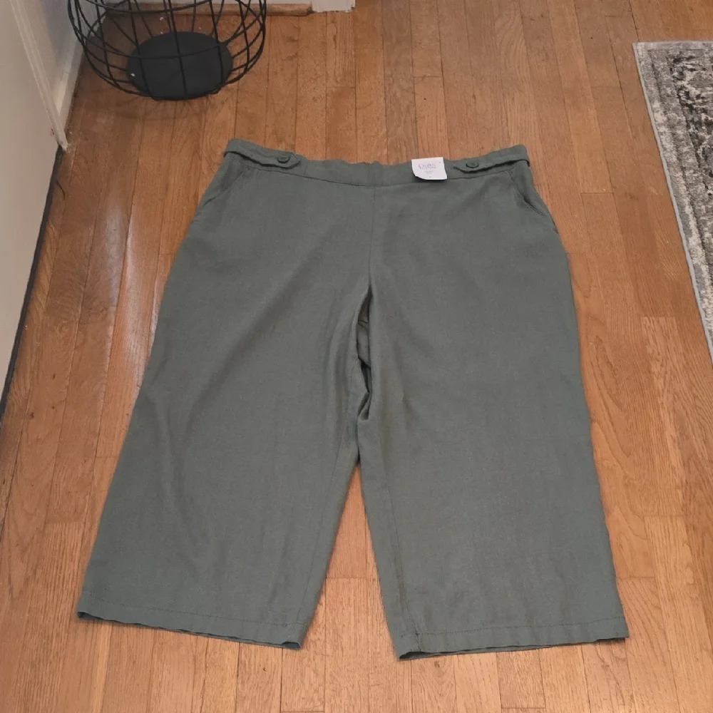 CROFT AND BARROW BRAND WOMEN'S PLUS SIZE SAGE GREEN MID-RISE CROP PANTS SIZE 2X